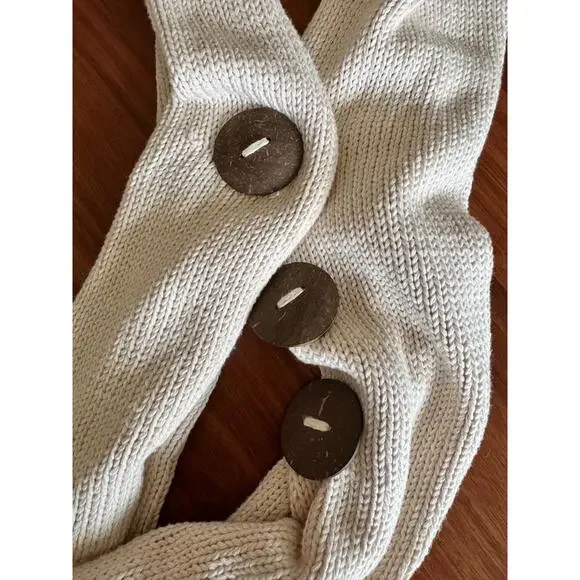 Pure Handknit Scarf Natural Cotton Button Boho One Size - Picture 2 of 4